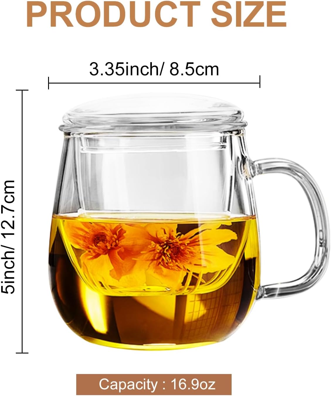 Dinana Large Tea Cup/Mug with Infuser and Lid, Borosilicate Glass Mugs for Loose Leaf Tea, Great Loose Tea-leaf Brewing System, 500ml (17oz) - Image 3