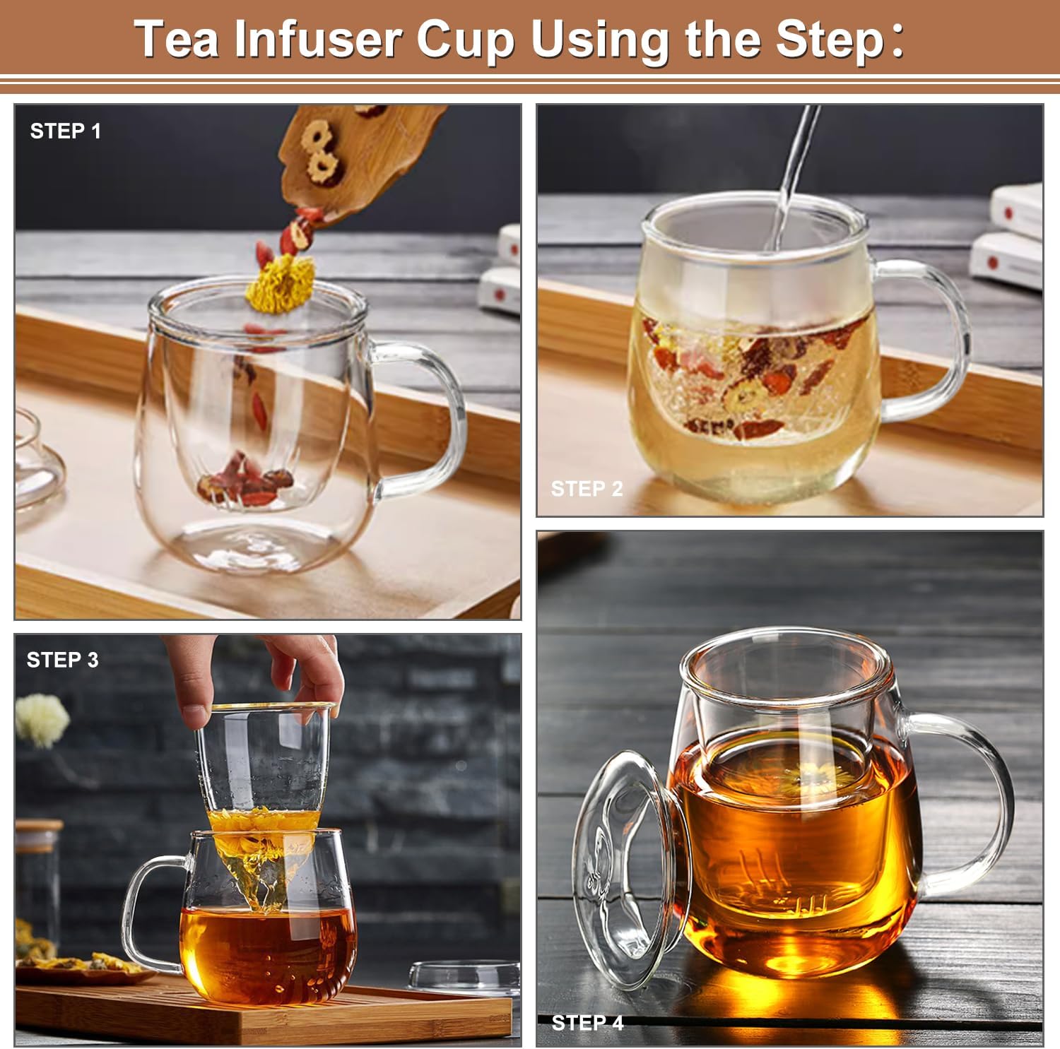 Dinana Large Tea Cup/Mug with Infuser and Lid, Borosilicate Glass Mugs for Loose Leaf Tea, Great Loose Tea-leaf Brewing System, 500ml (17oz) - Image 4