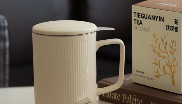 Alternative view of WENSHUO Ceramic Tea Infuser Cup with Stainless Steel Brewing Basket and Lid, Perfect for Steeping Floral Teas, Large Capacity, 20oz, Matte Crème