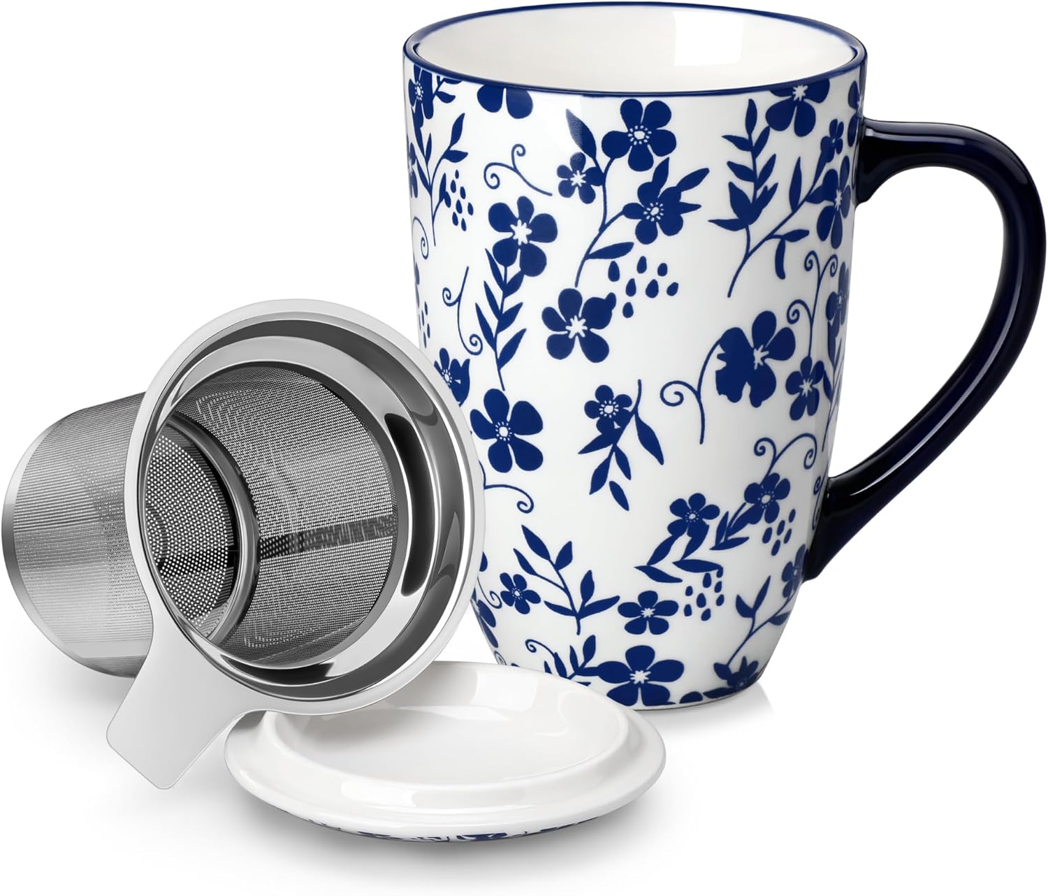 vancasso SELENE Porcelain Tea Mug, 18 oz Porcelain Tea Cup with Infuser and Lid Steeps Loose Leaf Tea, Microwave & Dishwasher Safe, Five-Leaf Clover