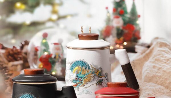 Alternative view of Porcelain Tea Cup with Infuser and Lid,Ceramic Tea Mug for Loose Leaf,Tea Strainer Cup with Wood Handle,Chinese Dragon Black Cup,All Ceramic Infuser,BPA-Free for Tea Lovers/Birthday/Valentine's Day