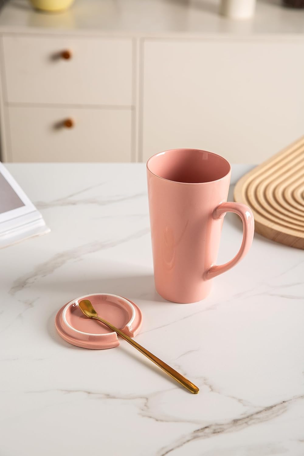 MIWARE 15 Ounce Porcelain Tea Mug with Infuser, Lid and Spoon, Loose Leaf Tea Cup (Pink) - Image 2