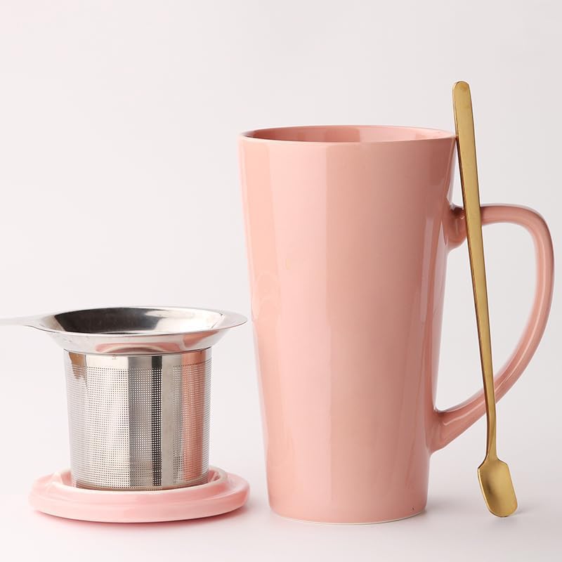 MIWARE 15 Ounce Porcelain Tea Mug with Infuser, Lid and Spoon, Loose Leaf Tea Cup (Pink) - Image 3