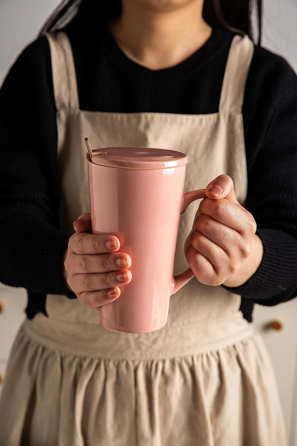 MIWARE 15 Ounce Porcelain Tea Mug with Infuser, Lid and Spoon, Loose Leaf Tea Cup (Pink) - Image 5