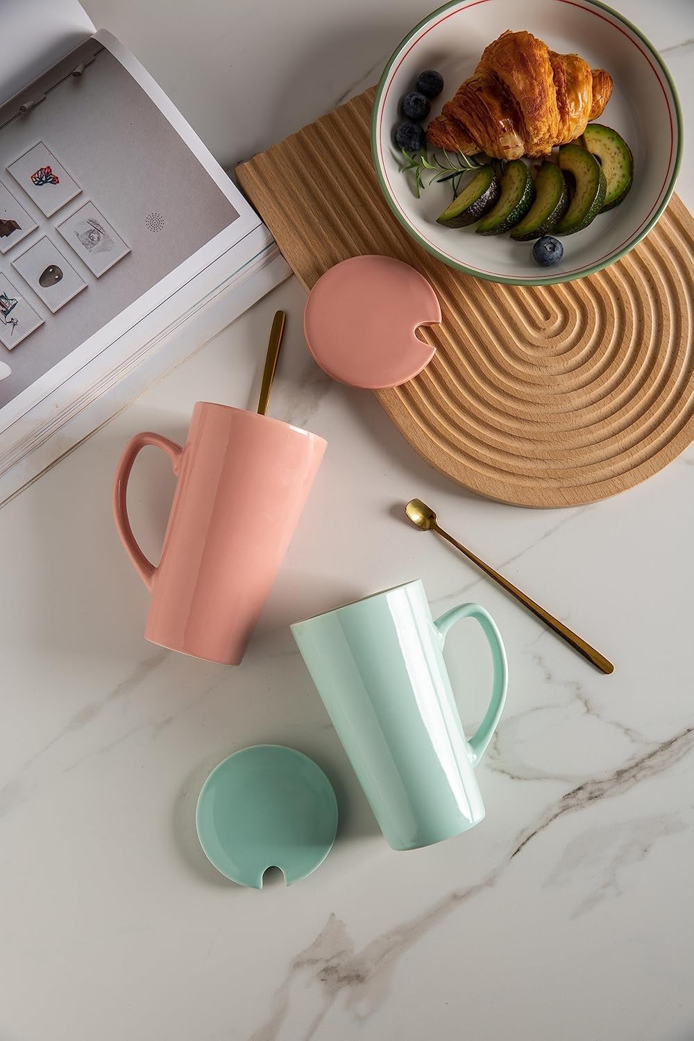 MIWARE 15 Ounce Porcelain Tea Mug with Infuser, Lid and Spoon, Loose Leaf Tea Cup (Pink) - Image 6