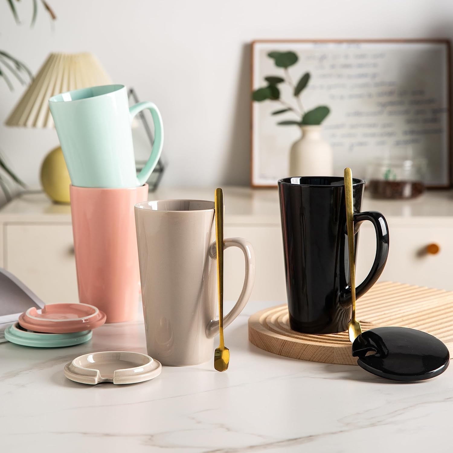 MIWARE 15 Ounce Porcelain Tea Mug with Infuser, Lid and Spoon, Loose Leaf Tea Cup (Pink) - Image 7