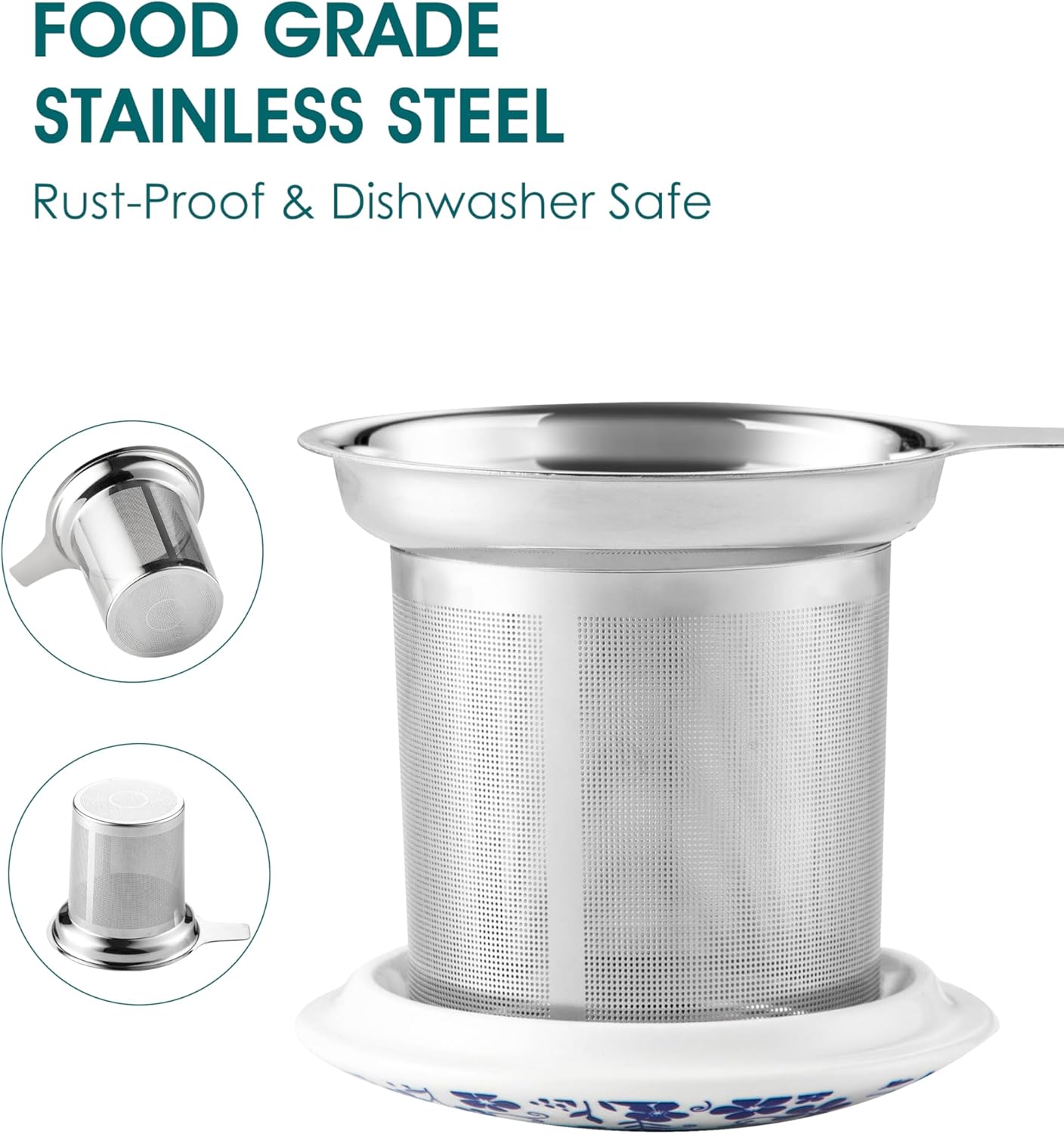 vancasso SELENE Porcelain Tea Mug, 18 oz Porcelain Tea Cup with Infuser and Lid Steeps Loose Leaf Tea, Microwave & Dishwasher Safe, Five-Leaf Clover - Image 9