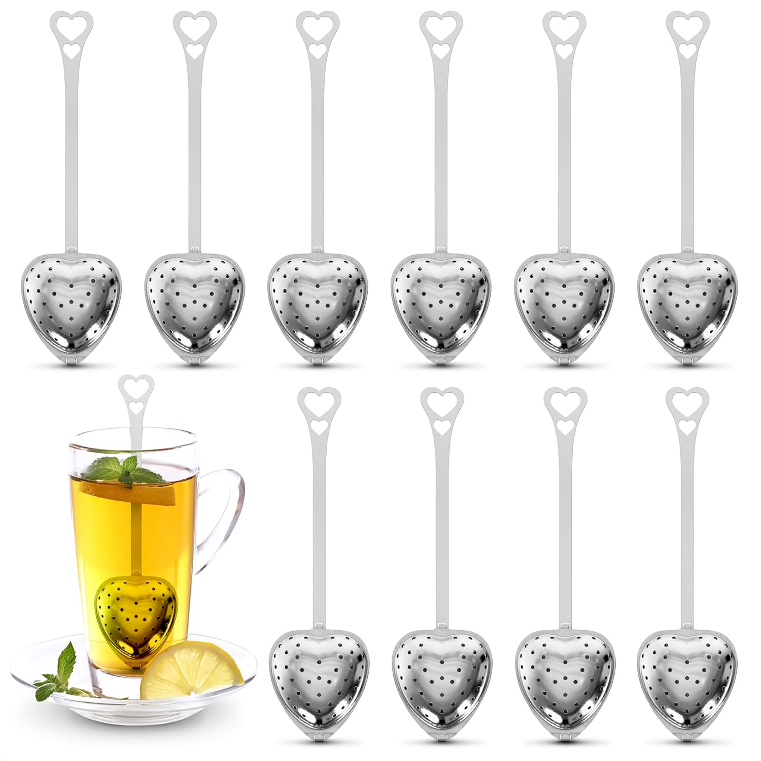 10 Pcs Heart Tea Infuser for Loose Leaf Tea Steeper u2013 Rust-Resistant Stainless Steel Strainers with Secure Clasp, Easy Brewing Design, Keeps Loose Leaves Held | Romantic Valentineu2019s Day Tea Moments