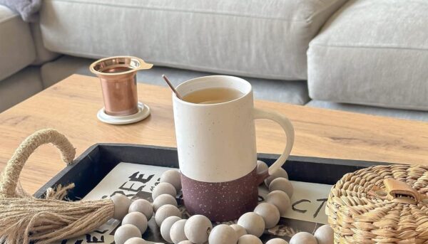 Alternative view of Mora Ceramics Tea Cup with Loose Leaf Infuser, Spoon and Lid, 12 oz, Microwave and Dishwasher Safe Coffee Mug - Rustic Matte Ceramic Glaze, Modern Herbal Tea Strainer - Great Gift for Women, Garnet