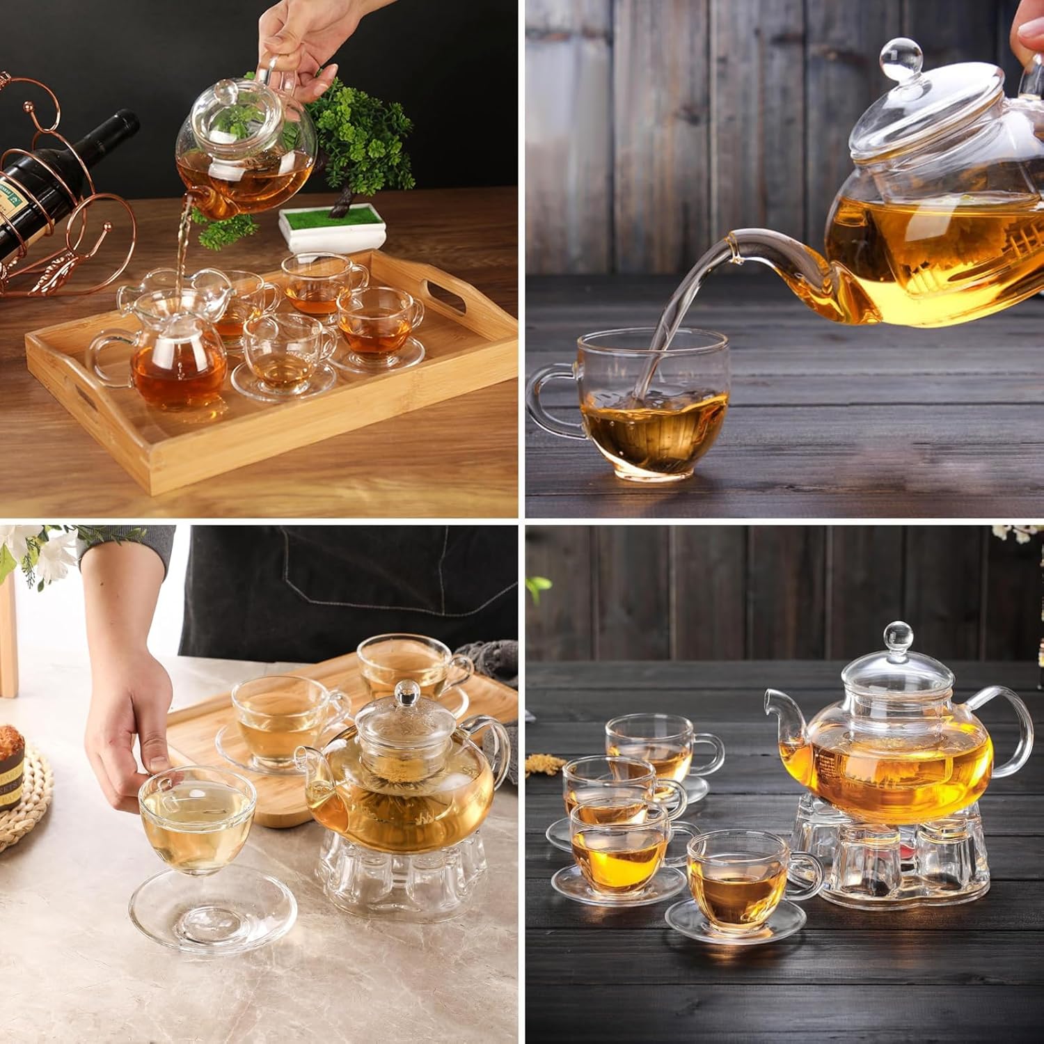 Glass Teapot Set with Removable Infuser, Atarvana 600ml Glass Tea Kettle with Loose Tea Infuser, 100ml Tea Cup & Saucer Set of 4, Elegant Blooming Tea Gift Set - Image 7