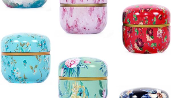 HAN SHENG 6 Pcs Airtight Tea Storage Tins 10 OZ, Vintage Style Food Containers for Loose Leaf Tea & Herbs, Coffee Beans, Spices, Sugar - Floral Embossed Design