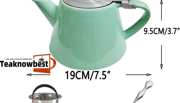Alternative view of Teaknowbest loose tea pot, Ceramic teapot with infuser, 19oz Tea pot for loose leaf tea, Suitable for 2-3 people to brew tea or coffee (azure)
