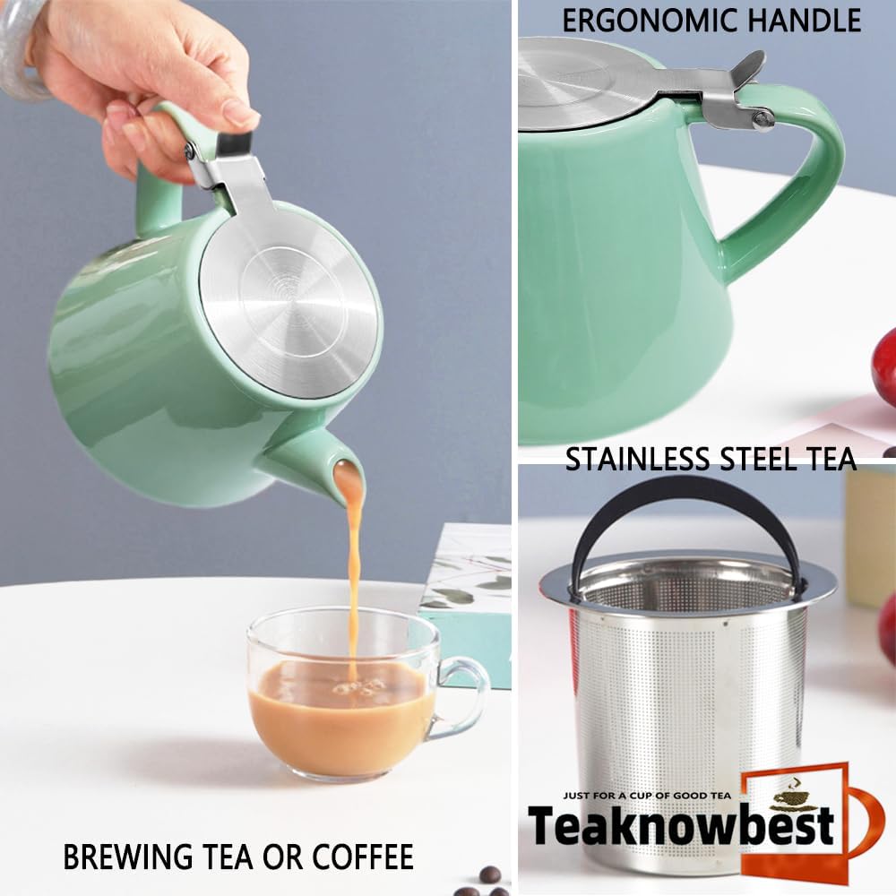 Teaknowbest loose tea pot, Ceramic teapot with infuser, 19oz Tea pot for loose leaf tea, Suitable for 2-3 people to brew tea or coffee (azure) - Image 6