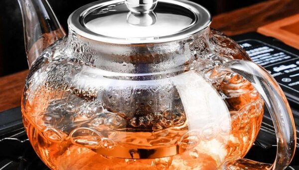 PARACITY Glass Teapot Stovetop 20 OZ/600ml, Tea pot with Removable 18/8 Stainless Steel Infuser, Borosilicate Clear Tea Kettle, Teapot Blooming and Loose Leaf Tea Maker Tea Brewer for Camping, Travel