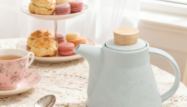 Alternative view of TETWIN Ceramic Teapot with Infuser, 25oz Blue Tea Pot with 8 Loose Leaf Tea Samplers Gift Set u2013 Small Teapot for Full Leave Tea, Elegant Nordic Design, Dishwasher Safe