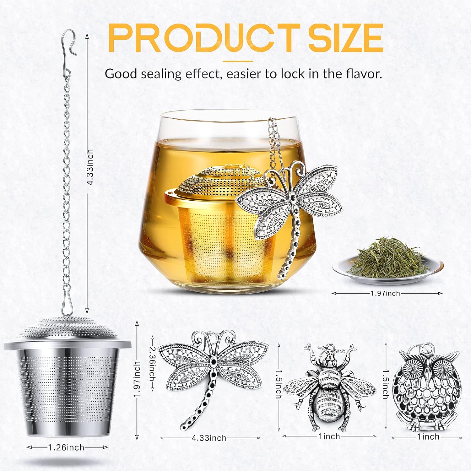 3 Sets Tea Infusers Steeper for Loose Leaf Tea Holder Stainless Steel Tea Ball Mesh Strainer Filters with Drip Trays and Pendant(Insects Style) - Image 3