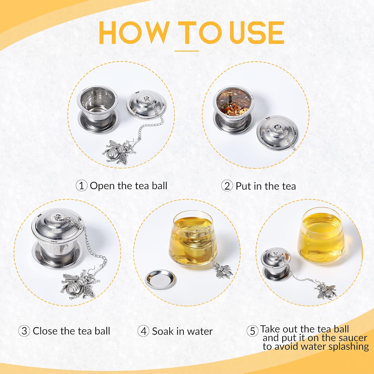 3 Sets Tea Infusers Steeper for Loose Leaf Tea Holder Stainless Steel Tea Ball Mesh Strainer Filters with Drip Trays and Pendant(Insects Style) - Image 5