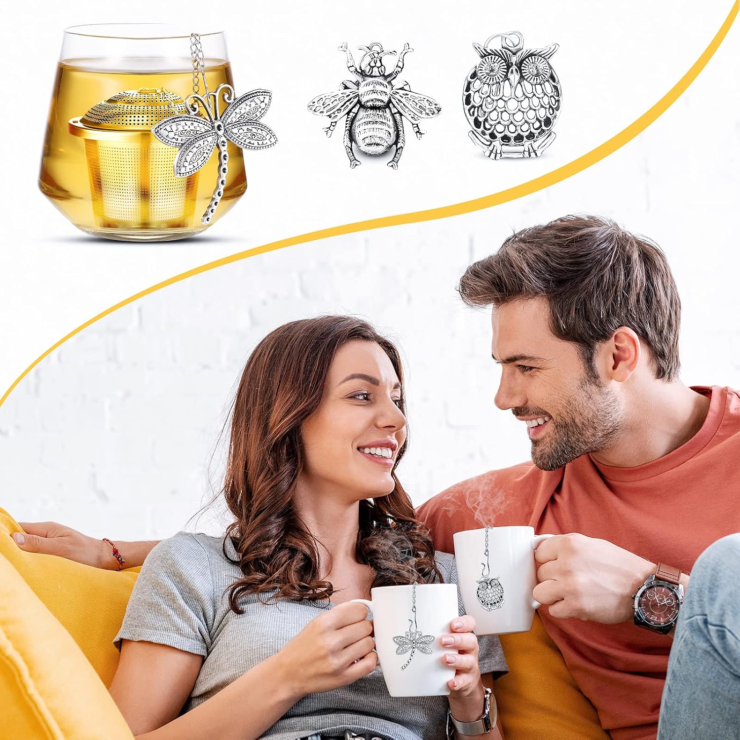 3 Sets Tea Infusers Steeper for Loose Leaf Tea Holder Stainless Steel Tea Ball Mesh Strainer Filters with Drip Trays and Pendant(Insects Style) - Image 6