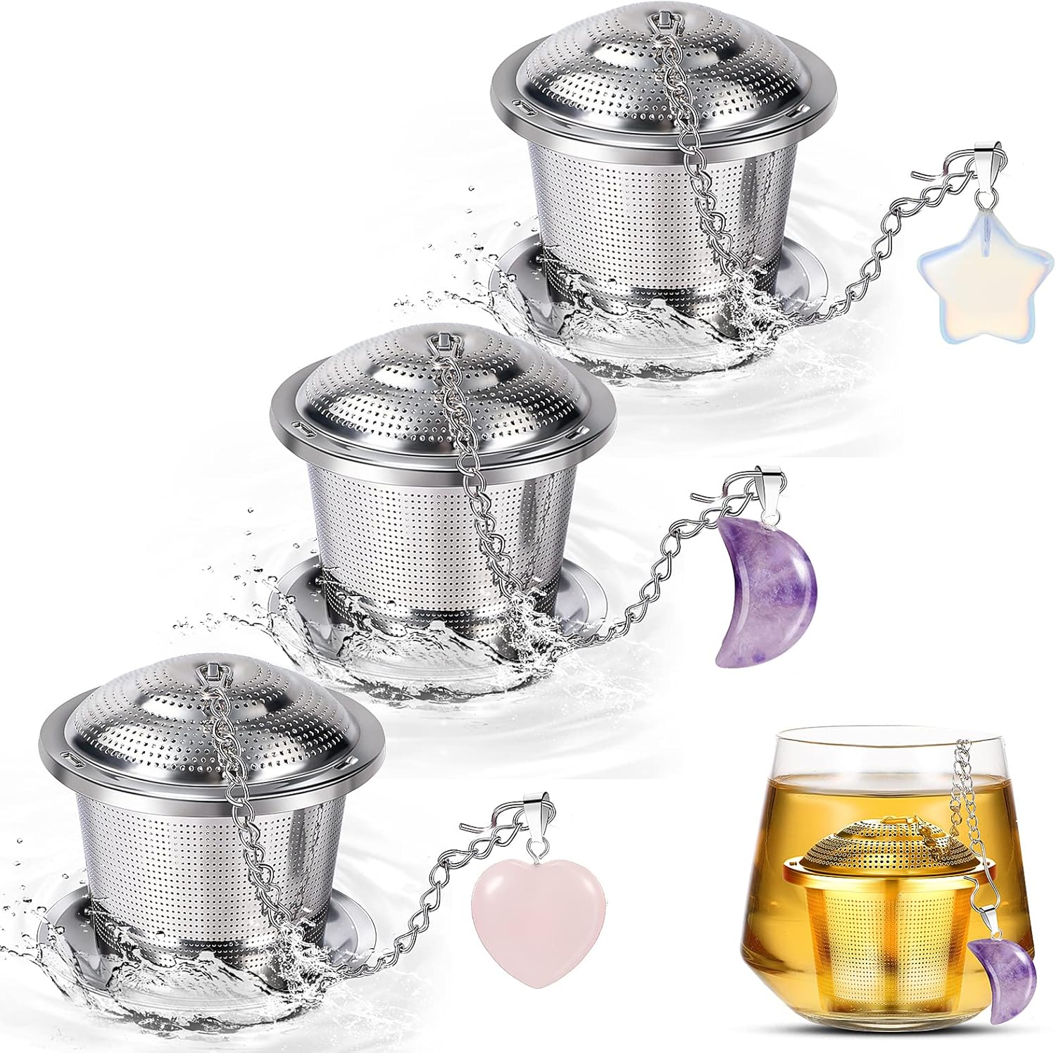 3 Sets Tea Infusers Steeper for Loose Leaf Tea Holder Stainless Steel Tea Ball Mesh Strainer Filters with Drip Trays and Pendant(Insects Style) - Image 8