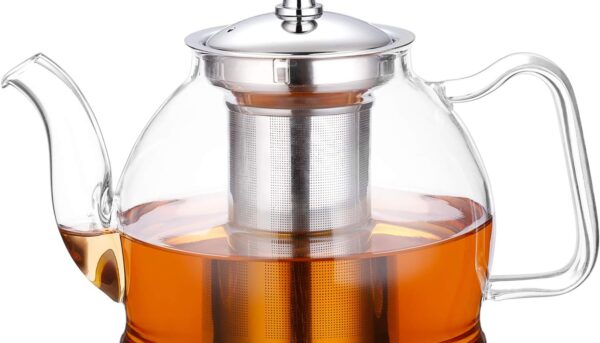 HIWARE 1000ml Glass Teapot with Removable Infuser, Stovetop Safe Tea Kettle, Blooming and Loose Leaf Tea Maker Set